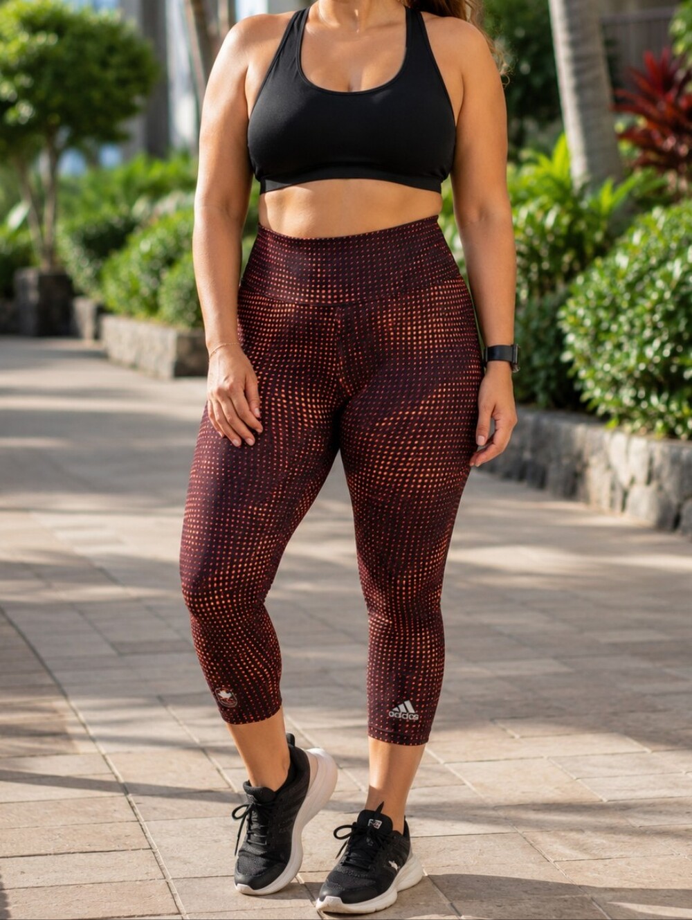 Adidas Women's Orange Black Gradient Dot Leggings Athletic Training Gym Running